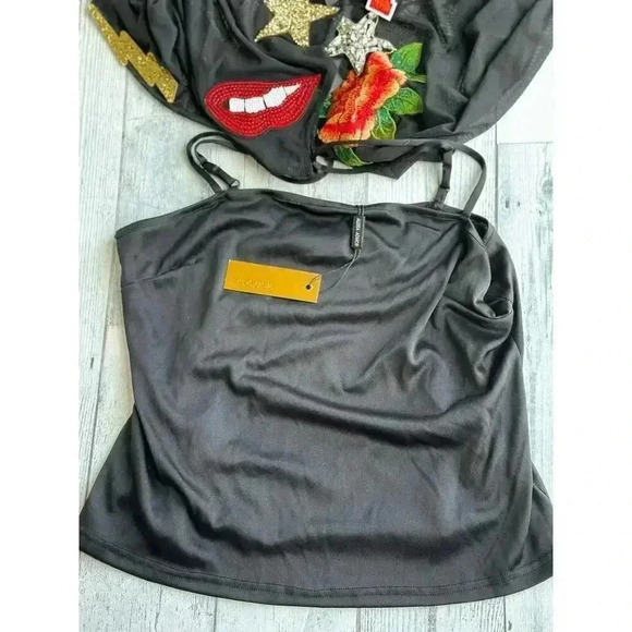 NWT Alexia Admor Women’s Small Decorative Mesh Top with Black Cami - Picture 4 of 8